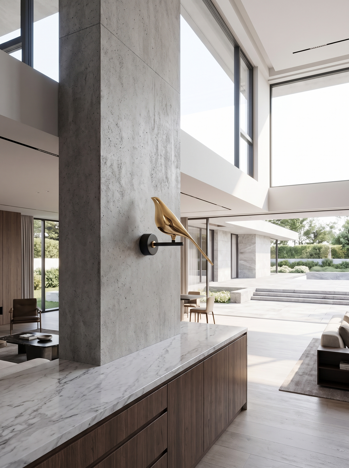 The Bird Gold Wall Light for Hallways with Perched Poetry daylight scale