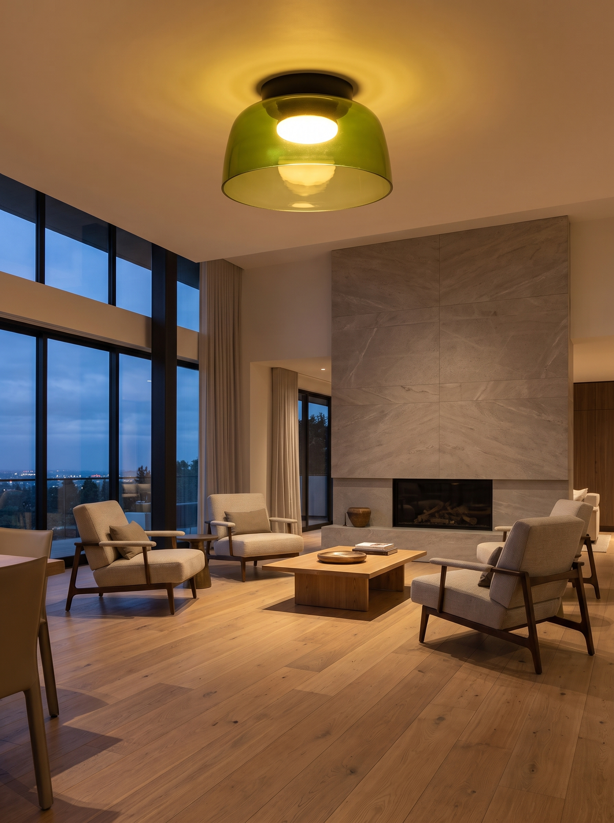 Levels Glass Ceiling Lamp for Bedrooms with Layered Halo warm evening lifestyle