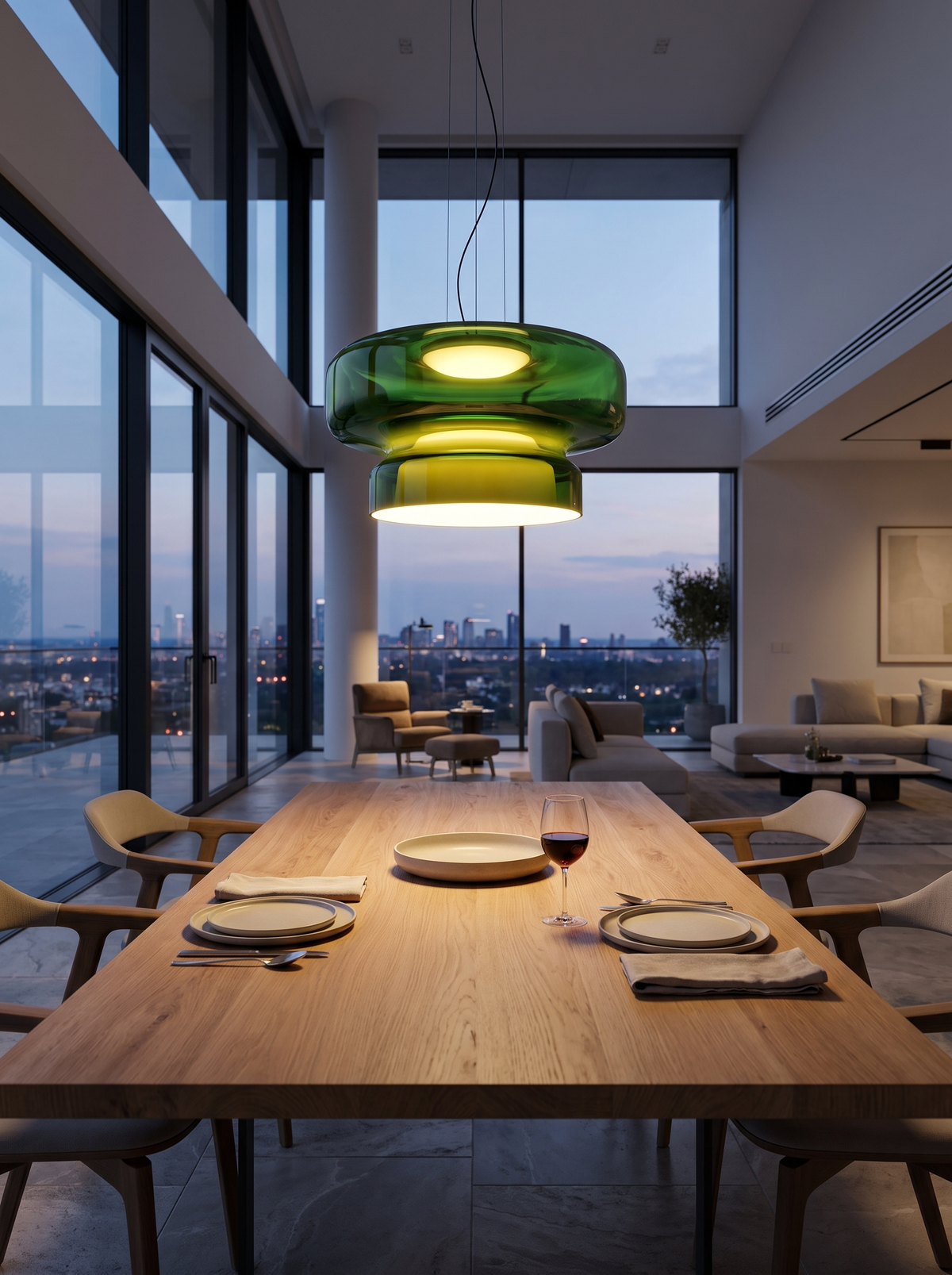 Bohemia Glass Pendant for Dining Rooms with Jewel Tones warm evening lifestyle