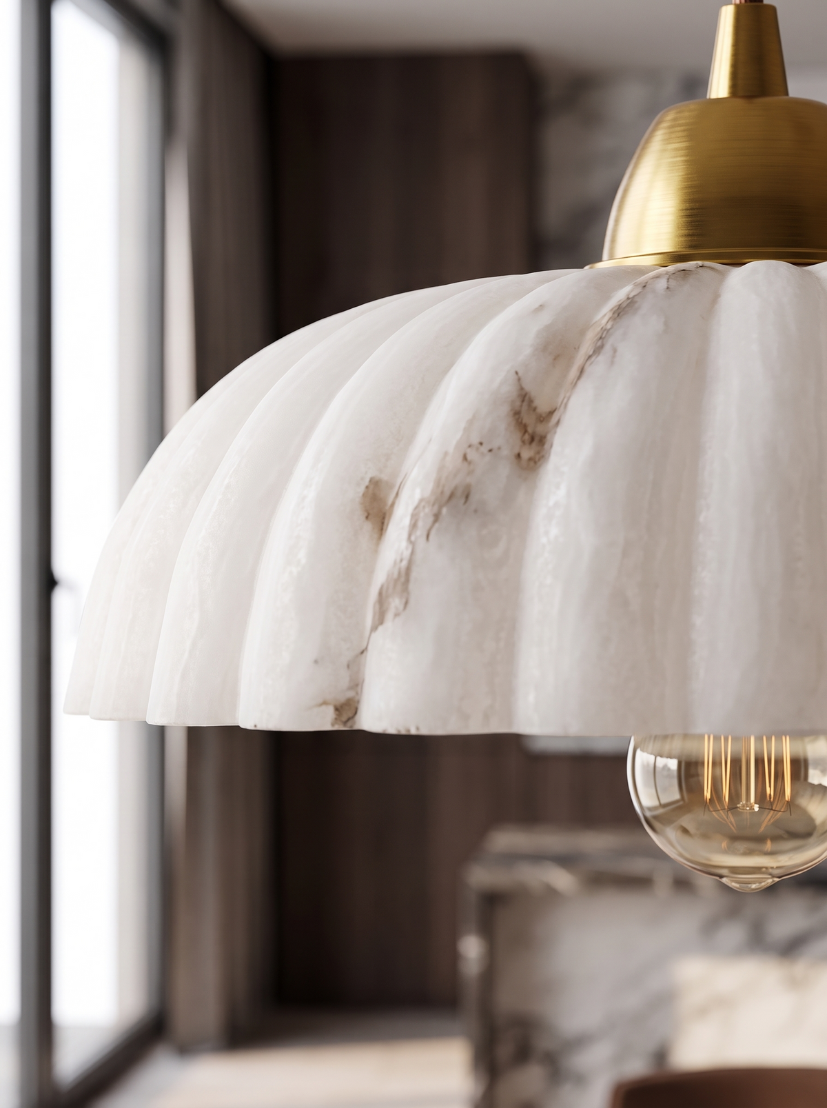 Orielle Alabaster-Look Pendant for Dining with Golden Poise material close up detail