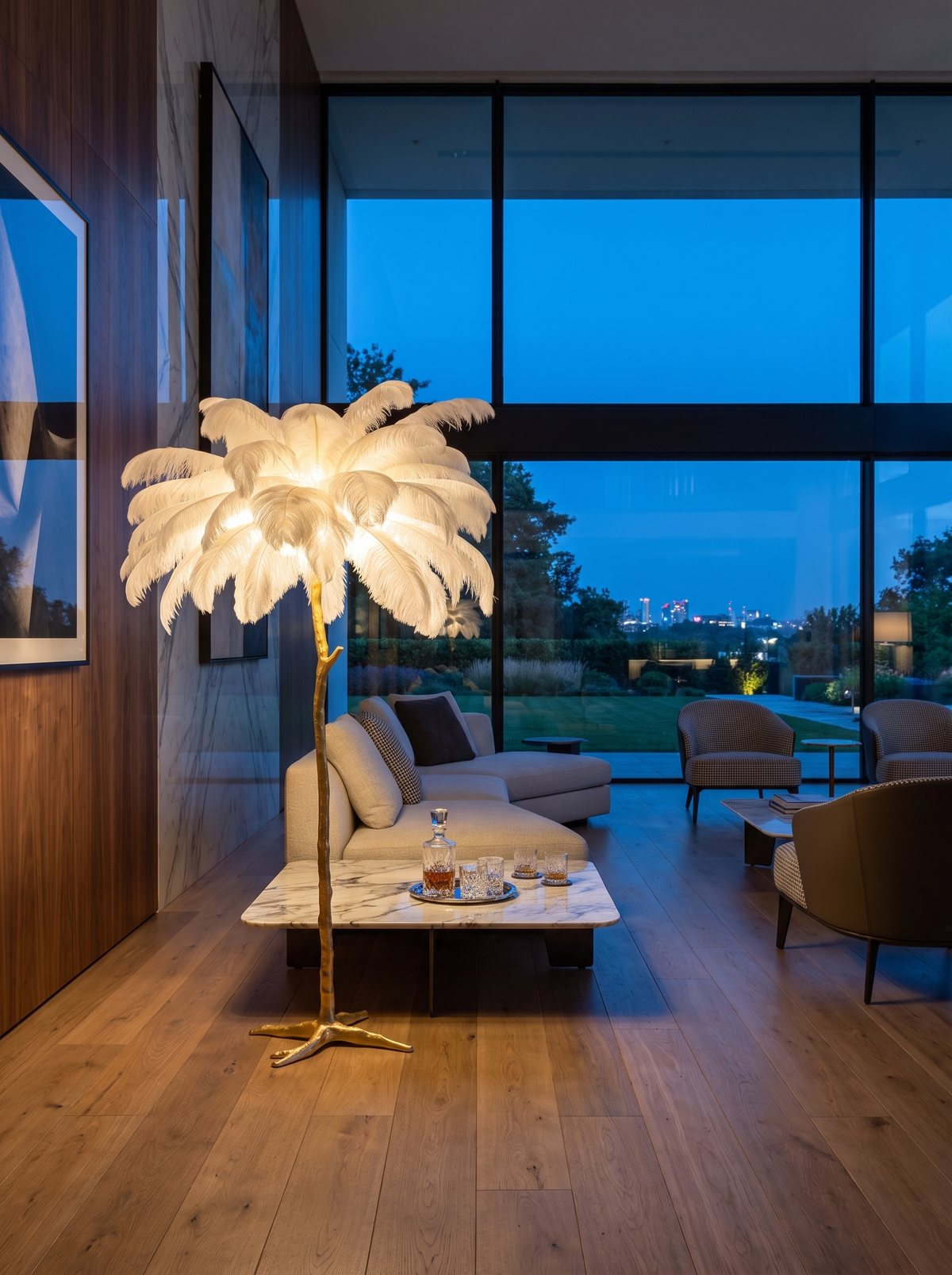 Plume Feather Floor Lamp for Lounges with Soft Drama warm evening lifestyle v2