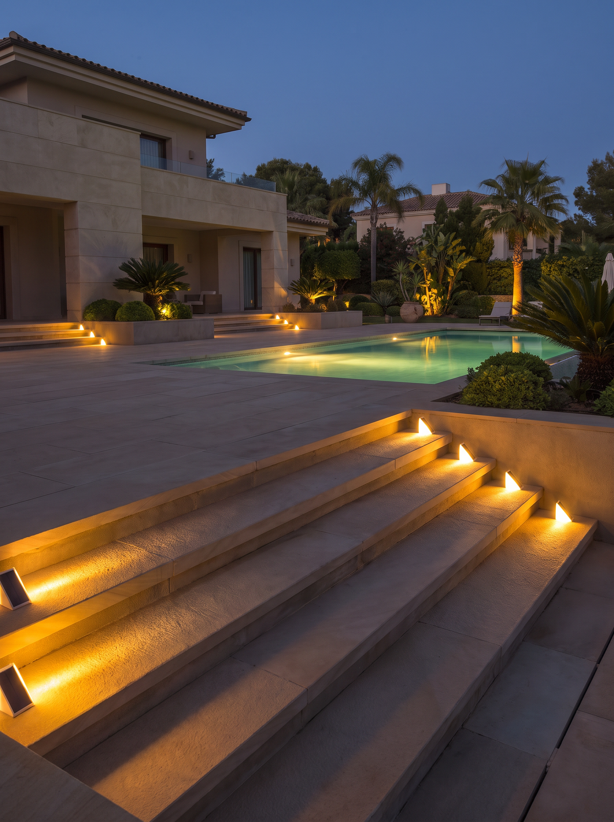 Solene Solar Stair Lights for Steps with Safe Footing warm evening lifestyle v2