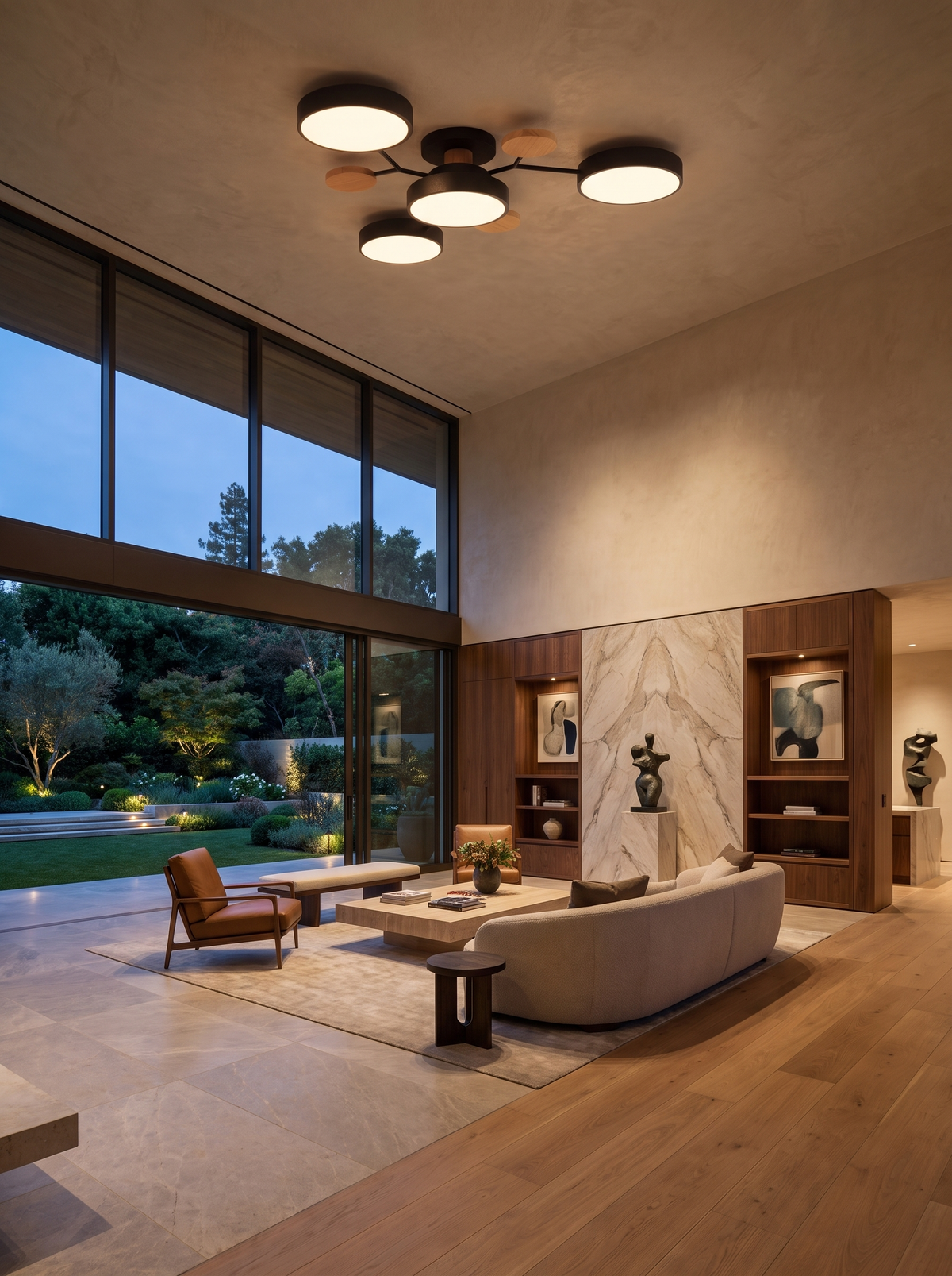 Orbis Circular LED Ceiling Light for Lounges with Ring Glow warm evening lifestyle v2