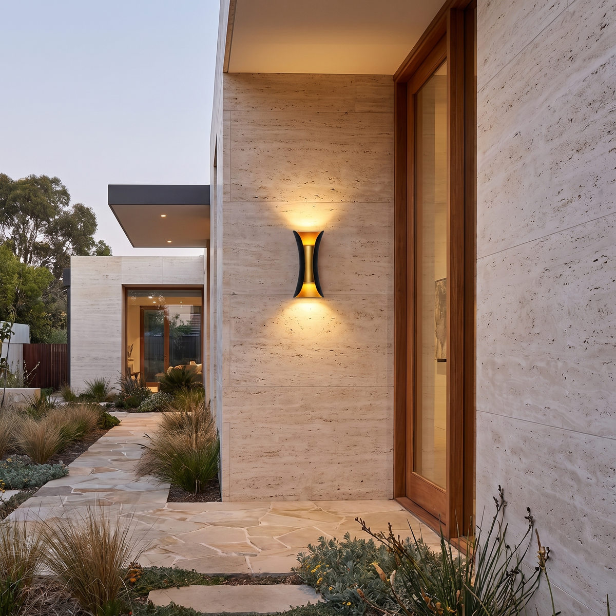 Noxa Black Curved LED Outdoor Wall Light lifestyle