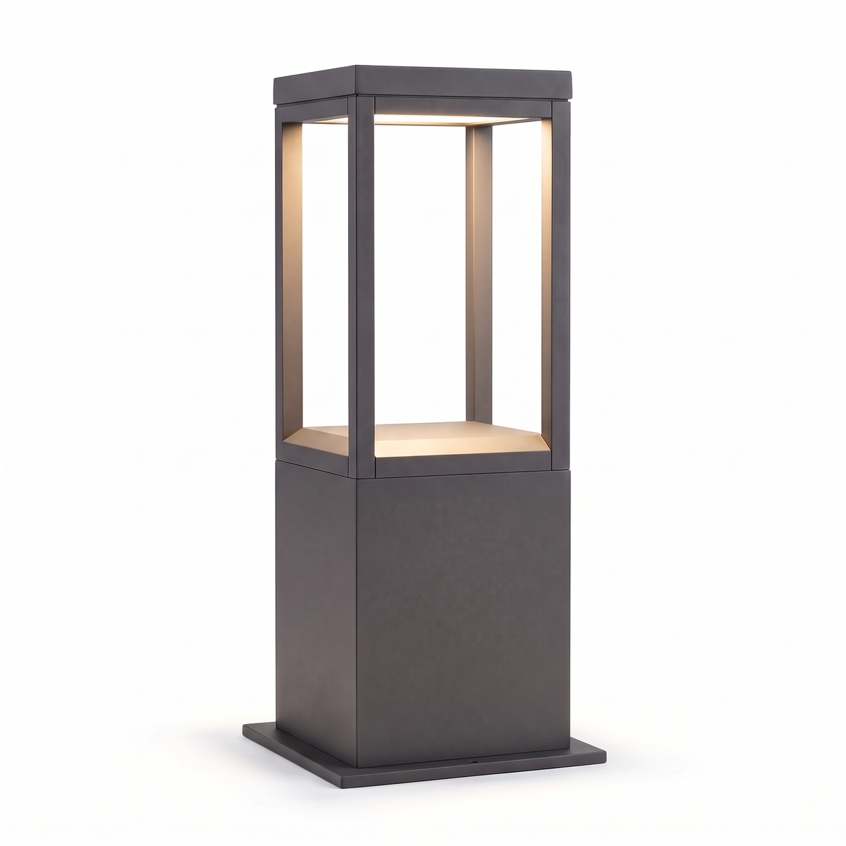 Stanton square LED bollard path light in matte black on a white background