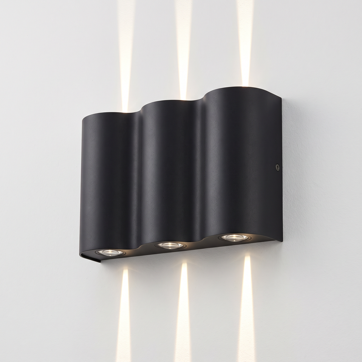 Wavemere 6 Light up down wall light in warm white 3000K, matte black