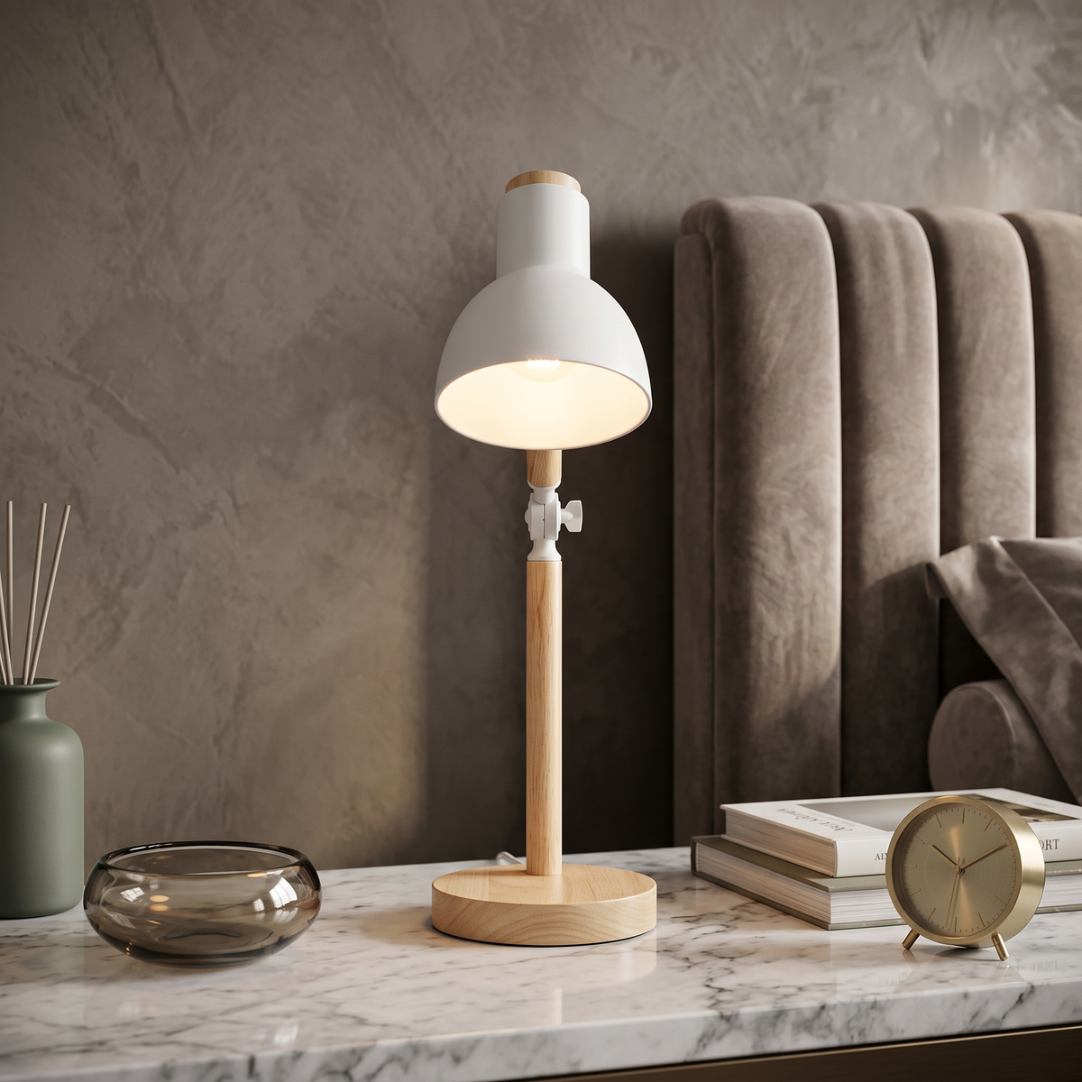 Nordic Wooden Desk Lamp with Adjustable Metal Shade