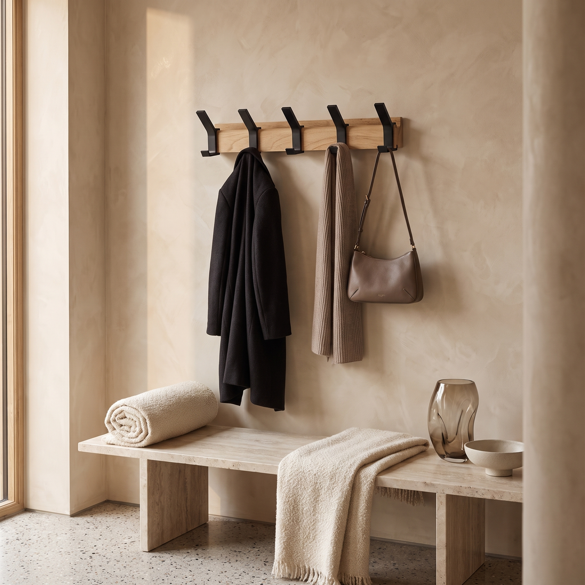 Nordic Wall Mounted Coat Rack with Five Movable Hooks
