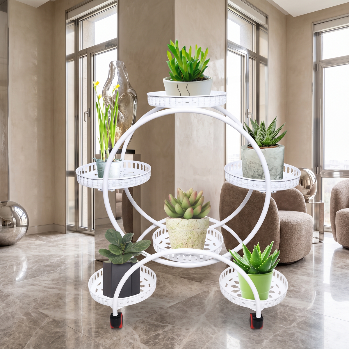 Six Tier Metal Plant Stand with Wheels