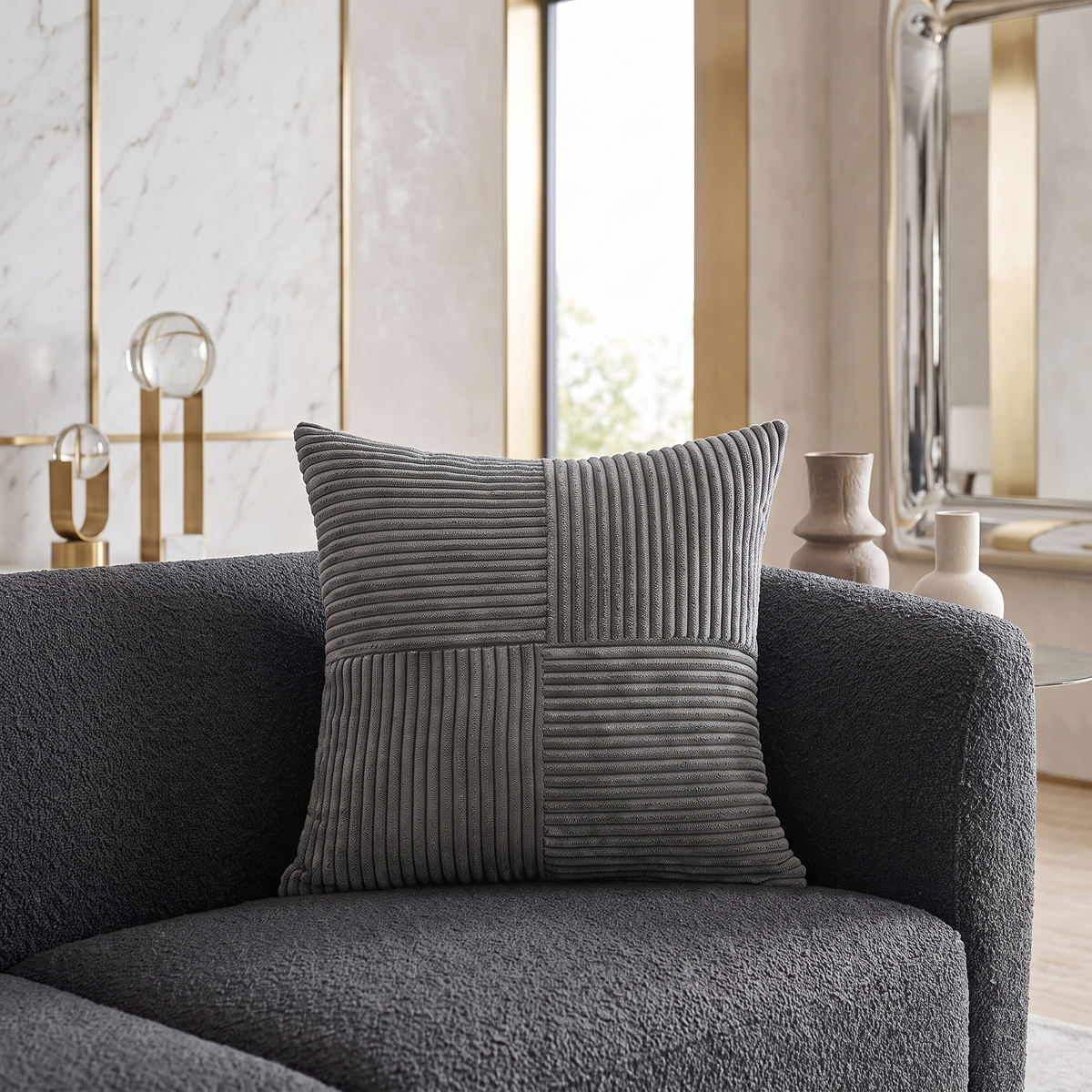 Corduroy Cushion Cover with Striped Texture