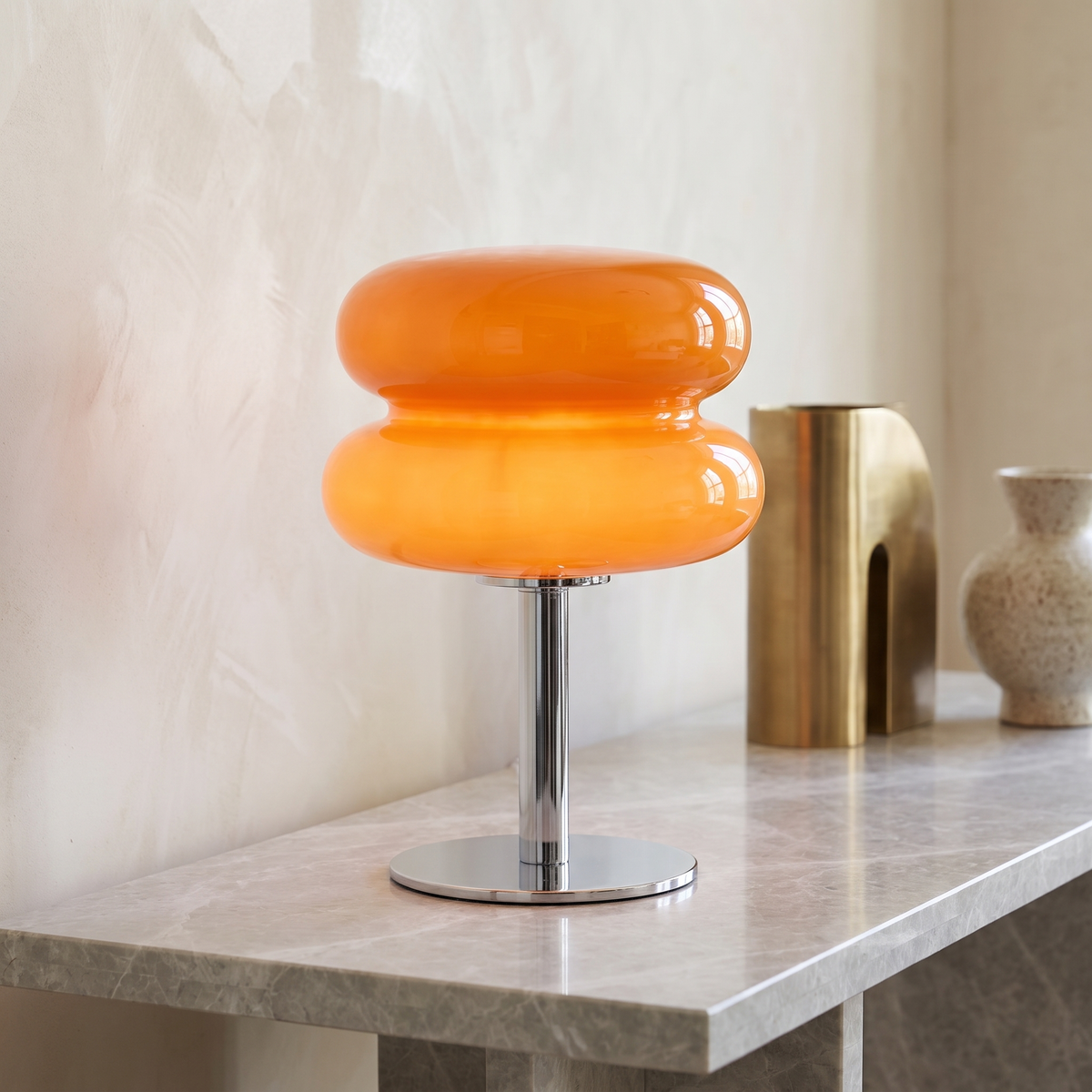 Italian Designer Glass Table Lamp with Chrome Base