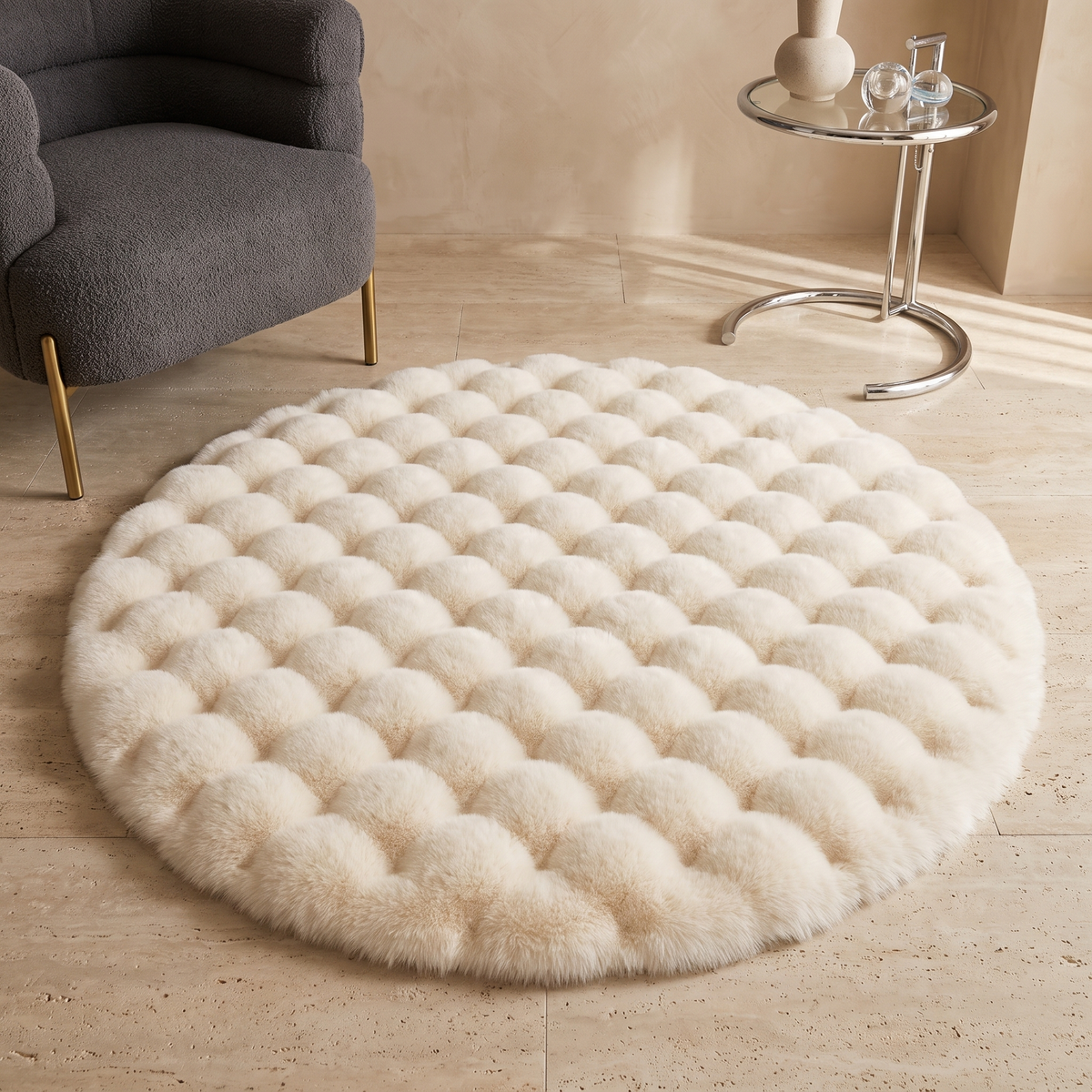 Cloud Comfort Round Bubble Rug in Soft Fleece