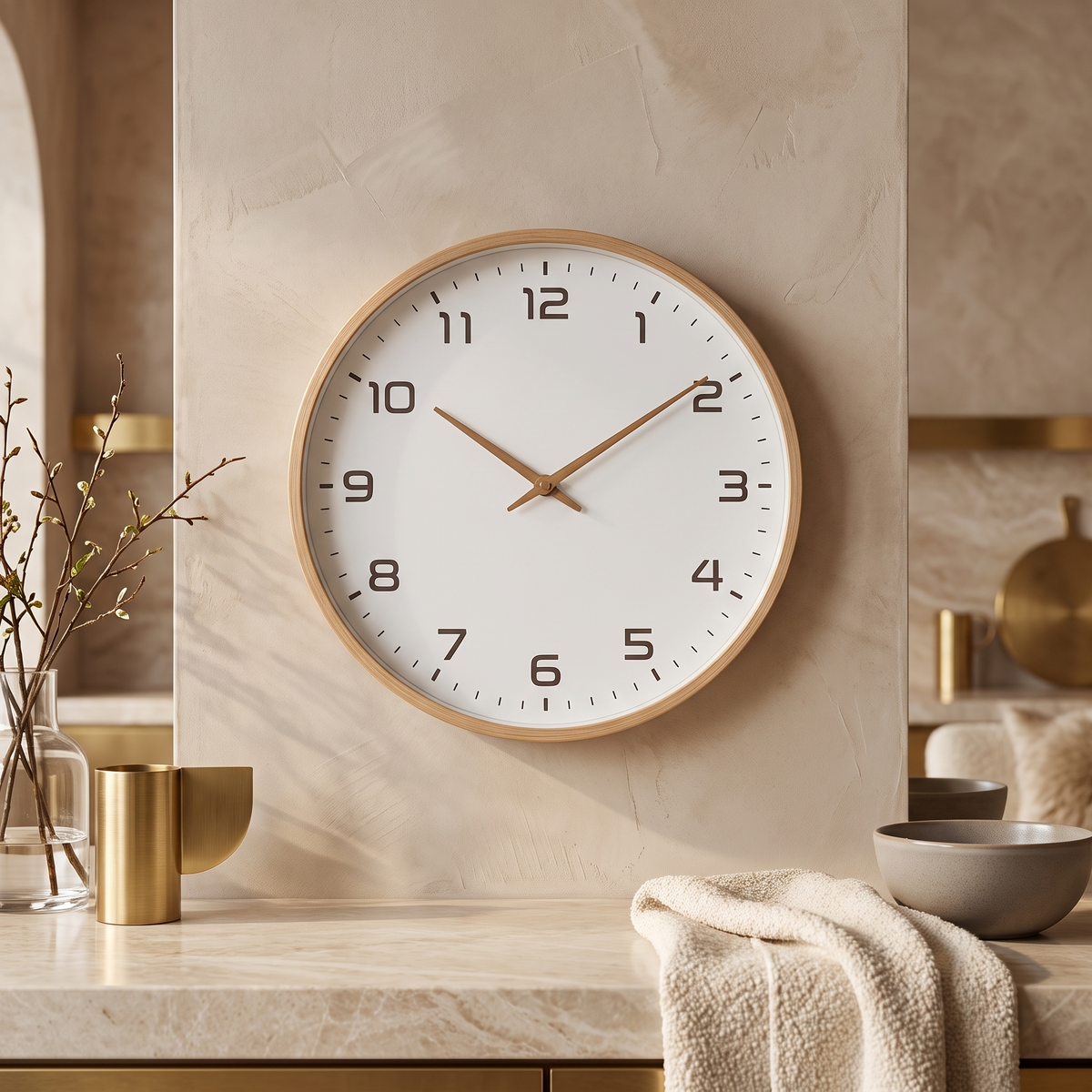 Nordic Wall Clock with Wood Frame and Silent Movement