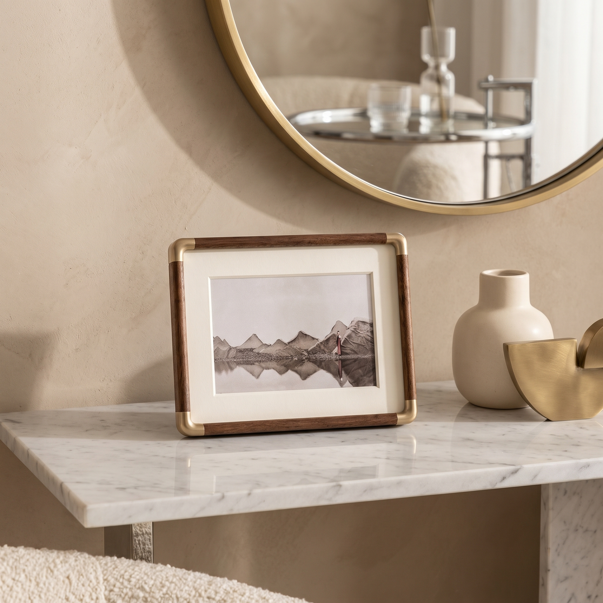 Brooks Wooden Tabletop Photo Frame with Brass Corners – Black Walnut