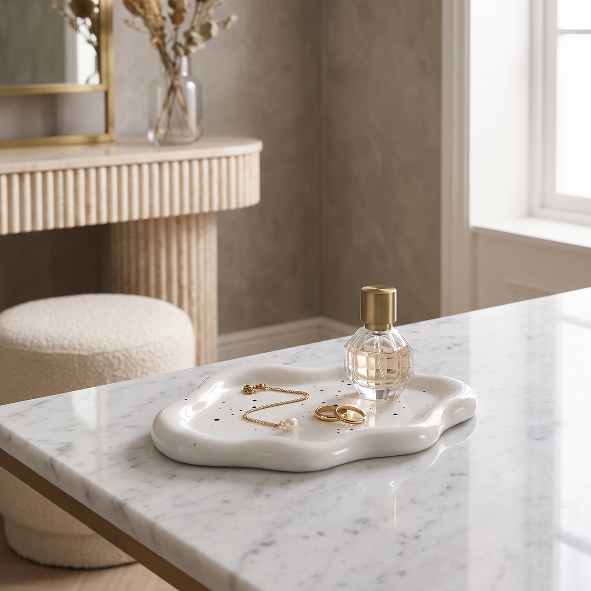 White Cloud Ceramic Plate Tray – White Sparkle