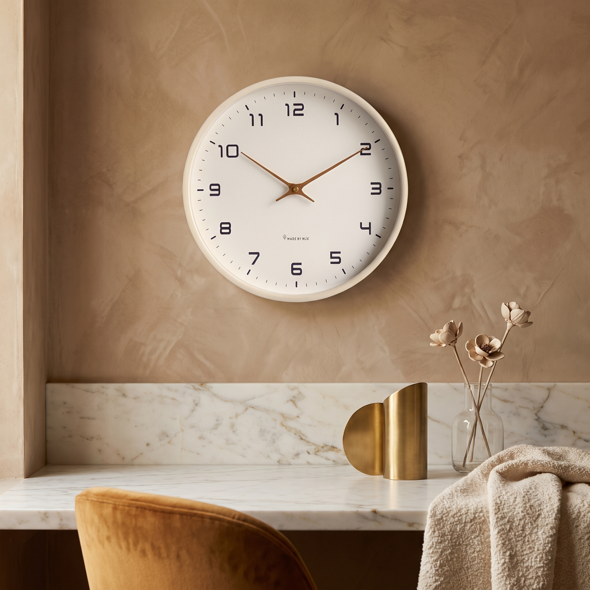 Nordic Wall Clock with Wood Frame and Silent Movement – Creme