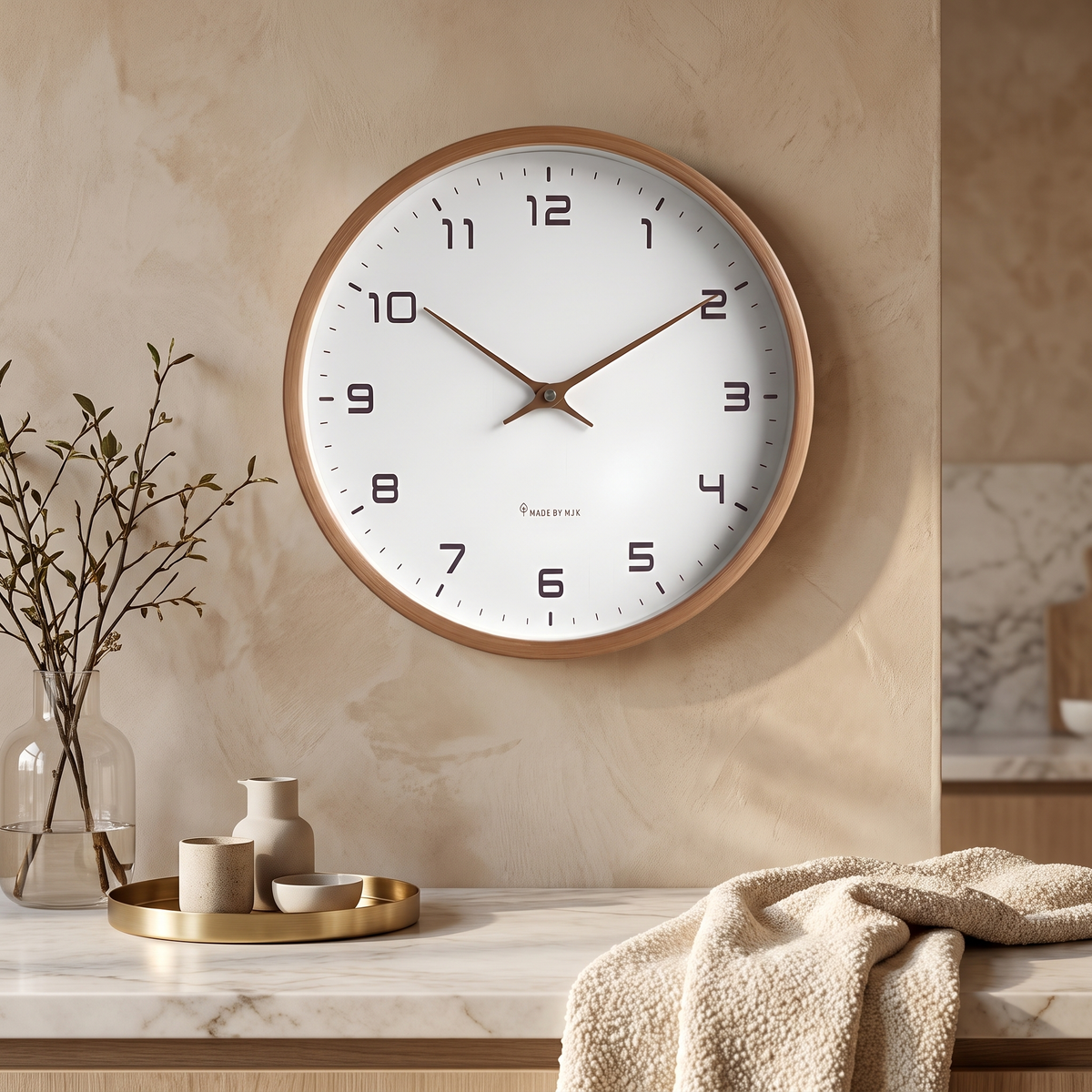 Nordic Wall Clock with Wood Frame and Silent Movement – Brown