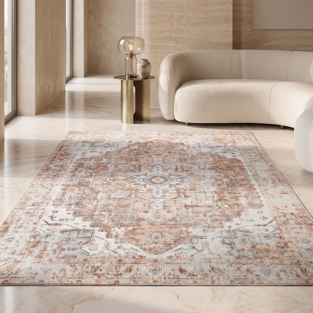 Heritage Medallion Oriental Style Area Rug – Coral Red