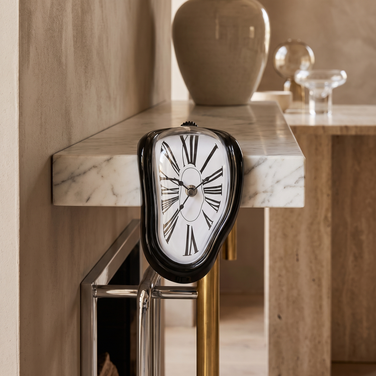 Surrealist Melting Clock for Shelf and Table – Black