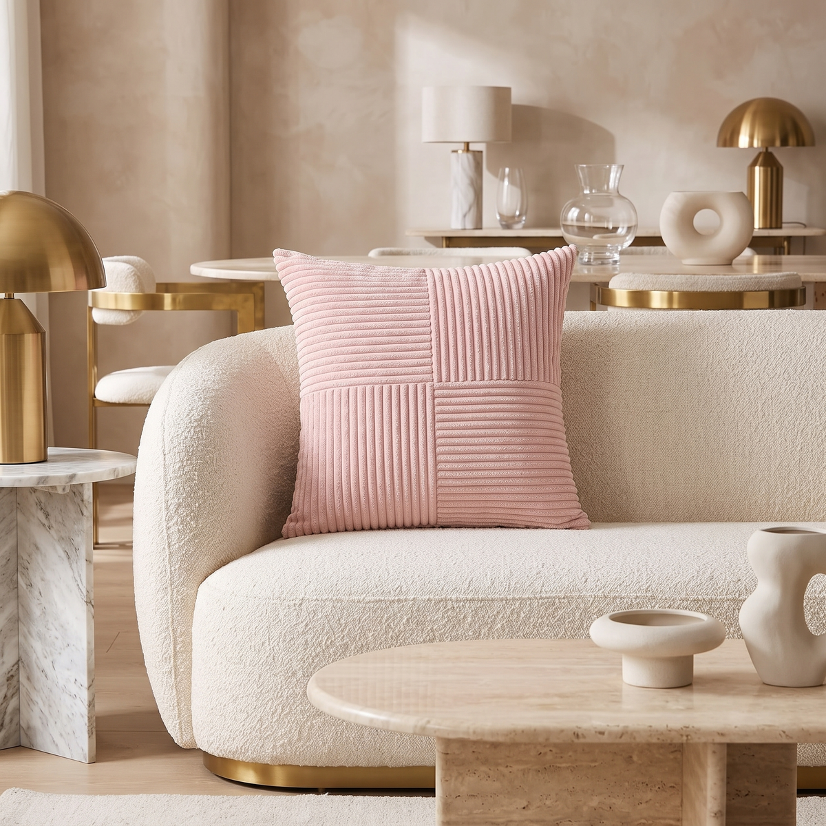 Corduroy Cushion Cover with Striped Texture – Pink