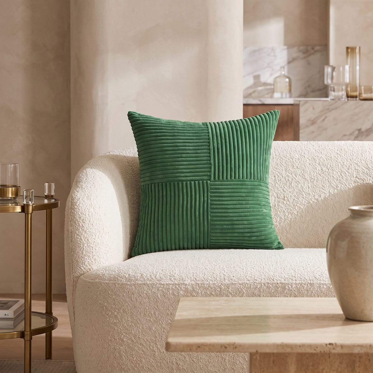 Corduroy Cushion Cover with Striped Texture – Green
