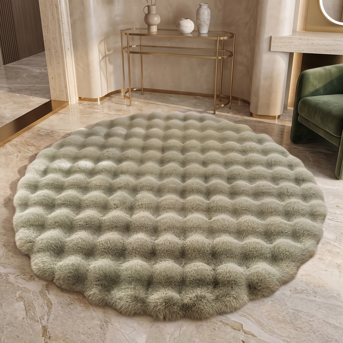 Cloud Comfort Round Bubble Rug in Soft Fleece – Green