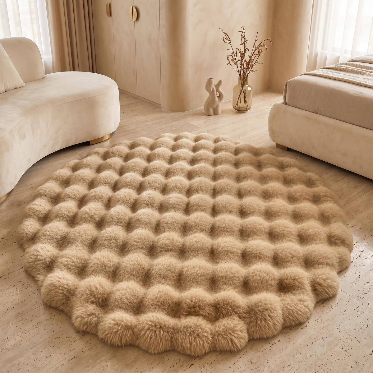 Cloud Comfort Round Bubble Rug in Soft Fleece – Khaki