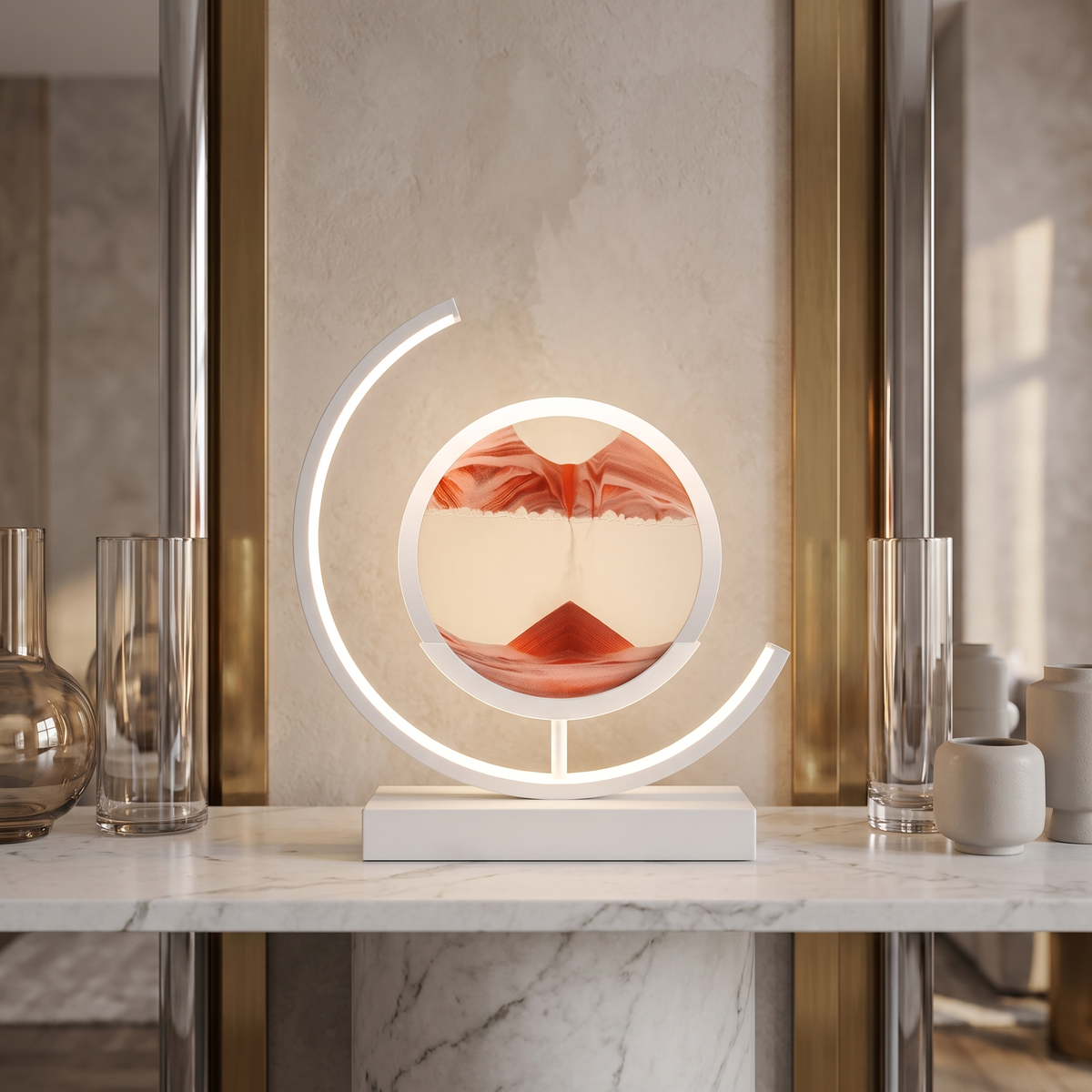 Sandlight Quicksand LED Table Lamp with Moving Sand Art – Red / White