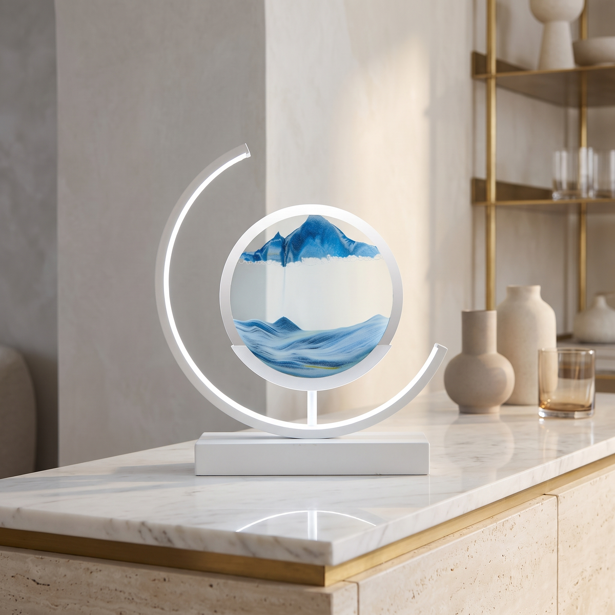 Sandlight Quicksand LED Table Lamp with Moving Sand Art – Blue / White