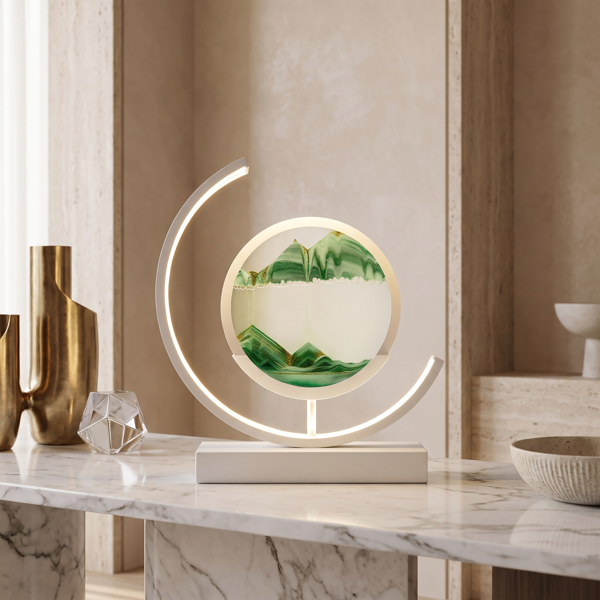 Sandlight Quicksand LED Table Lamp with Moving Sand Art – Green / White