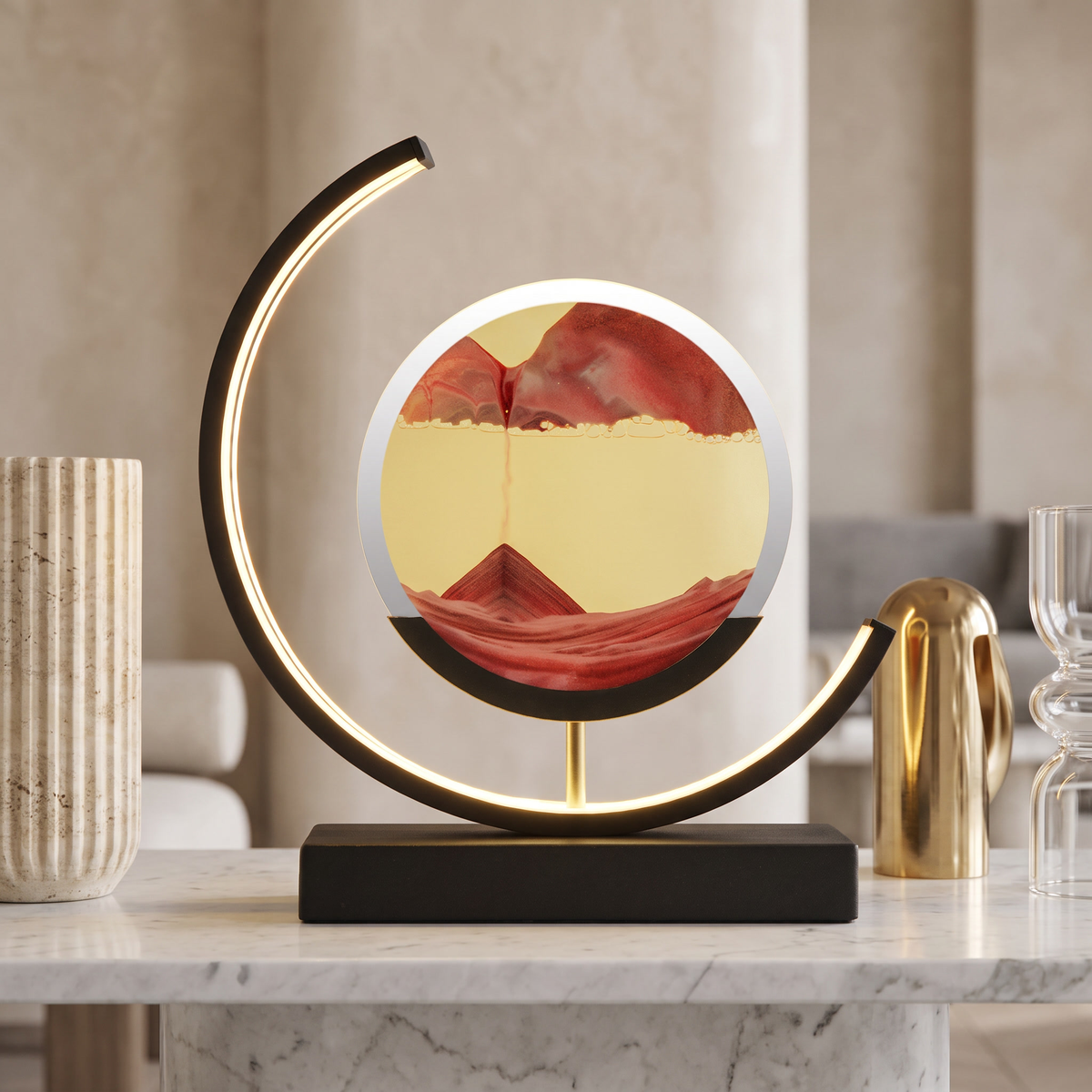 Sandlight Quicksand LED Table Lamp with Moving Sand Art – Red / Black