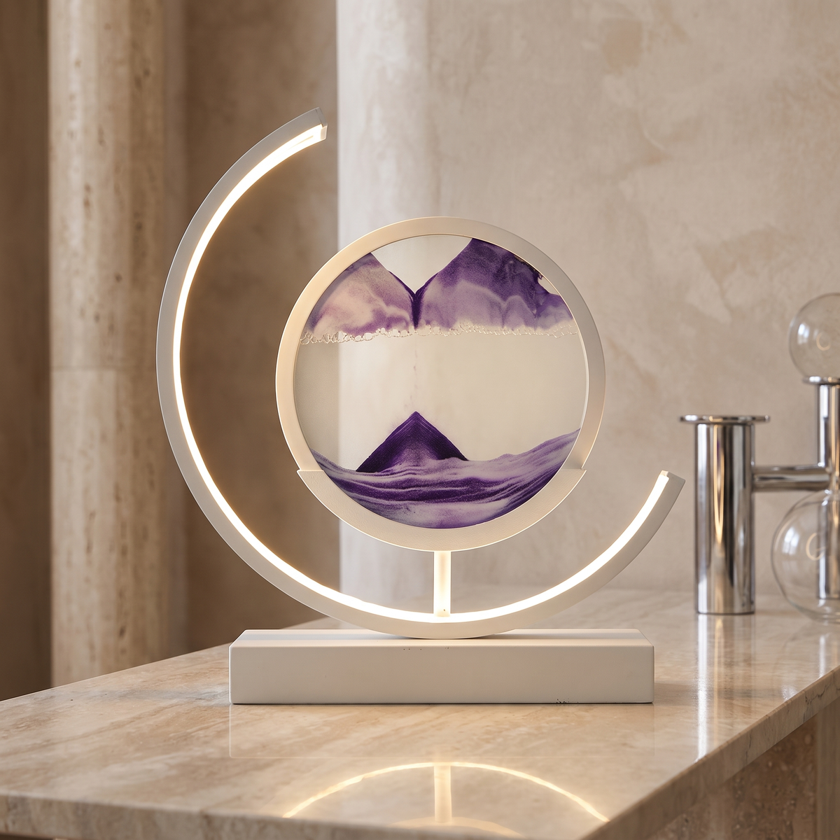 Sandlight Quicksand LED Table Lamp with Moving Sand Art – Purple / White