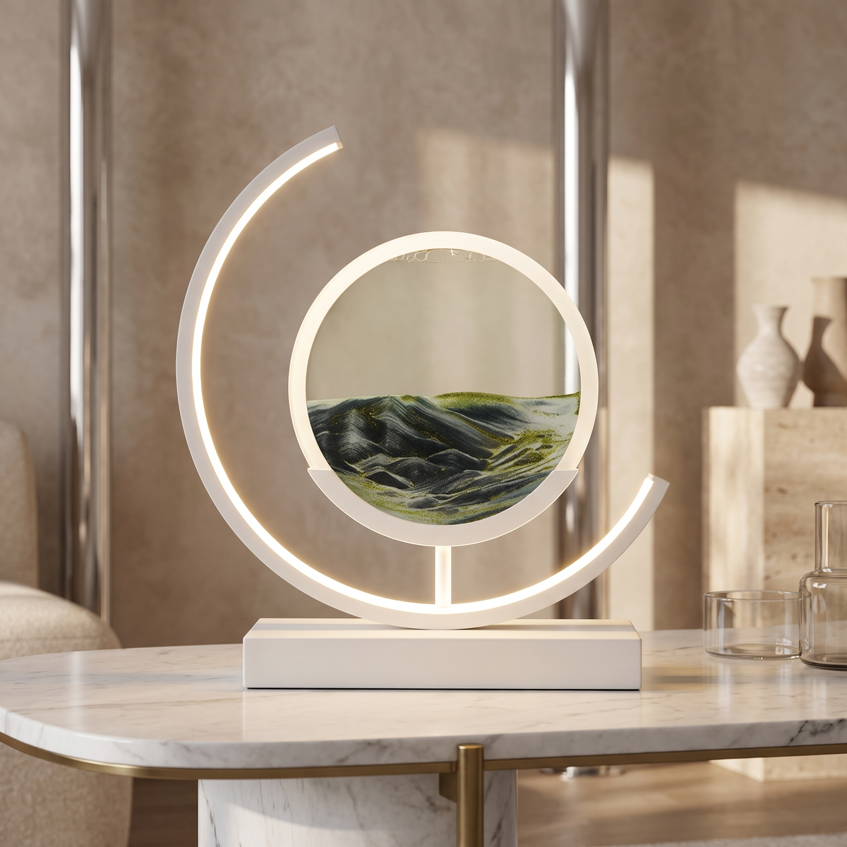 Sandlight Quicksand LED Table Lamp with Moving Sand Art – Black / White
