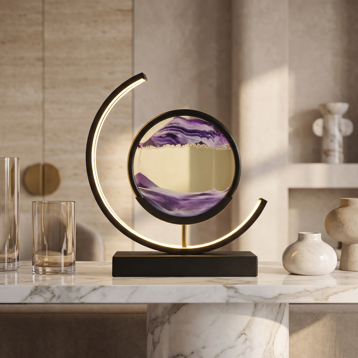 Sandlight Quicksand LED Table Lamp with Moving Sand Art – Purple / Black
