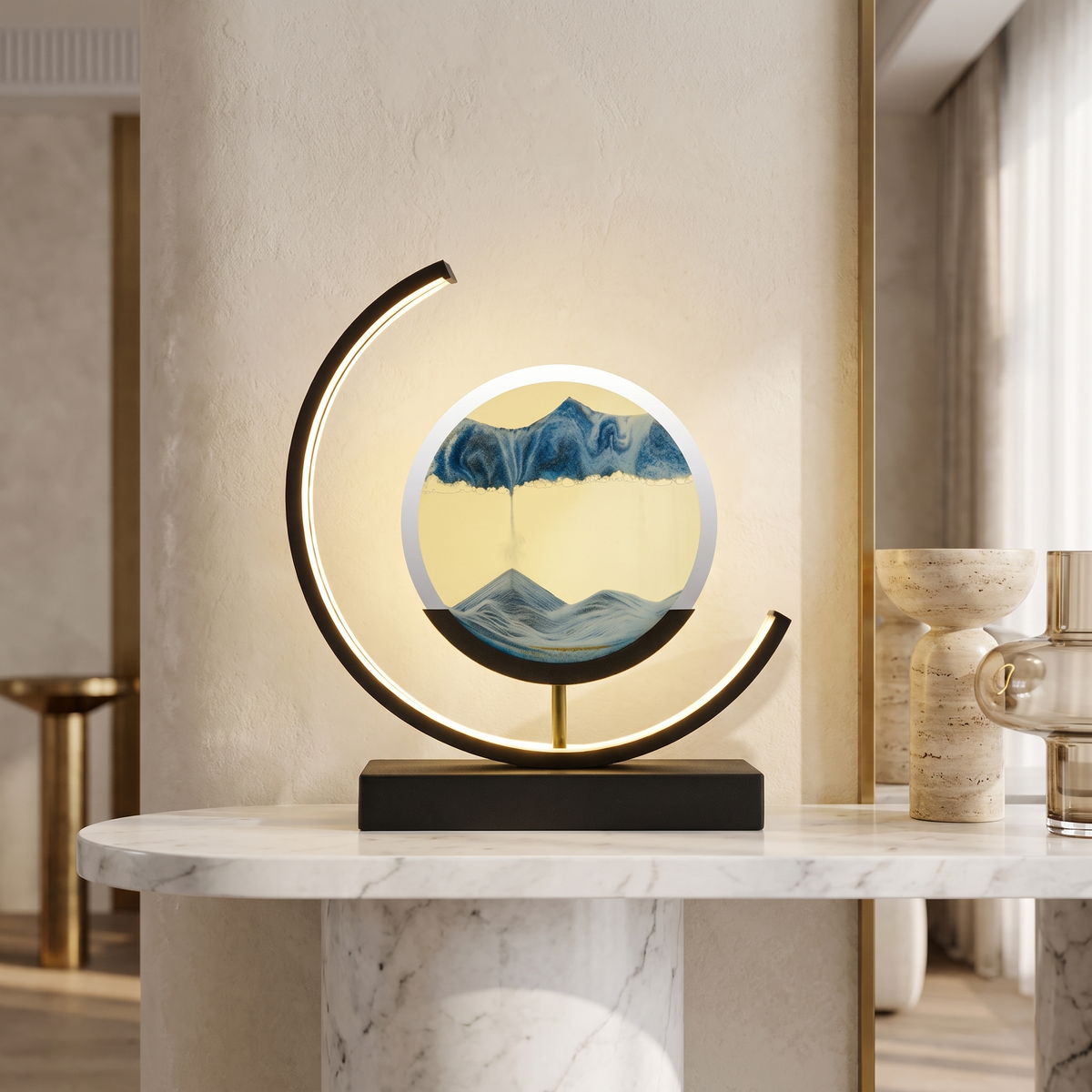 Sandlight Quicksand LED Table Lamp with Moving Sand Art – Blue / Black