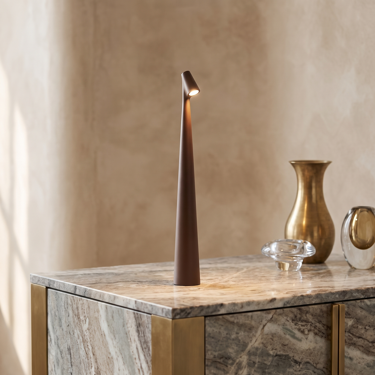 Glowora Rechargeable LED Table Lamp with Touch Dimmer – Brown