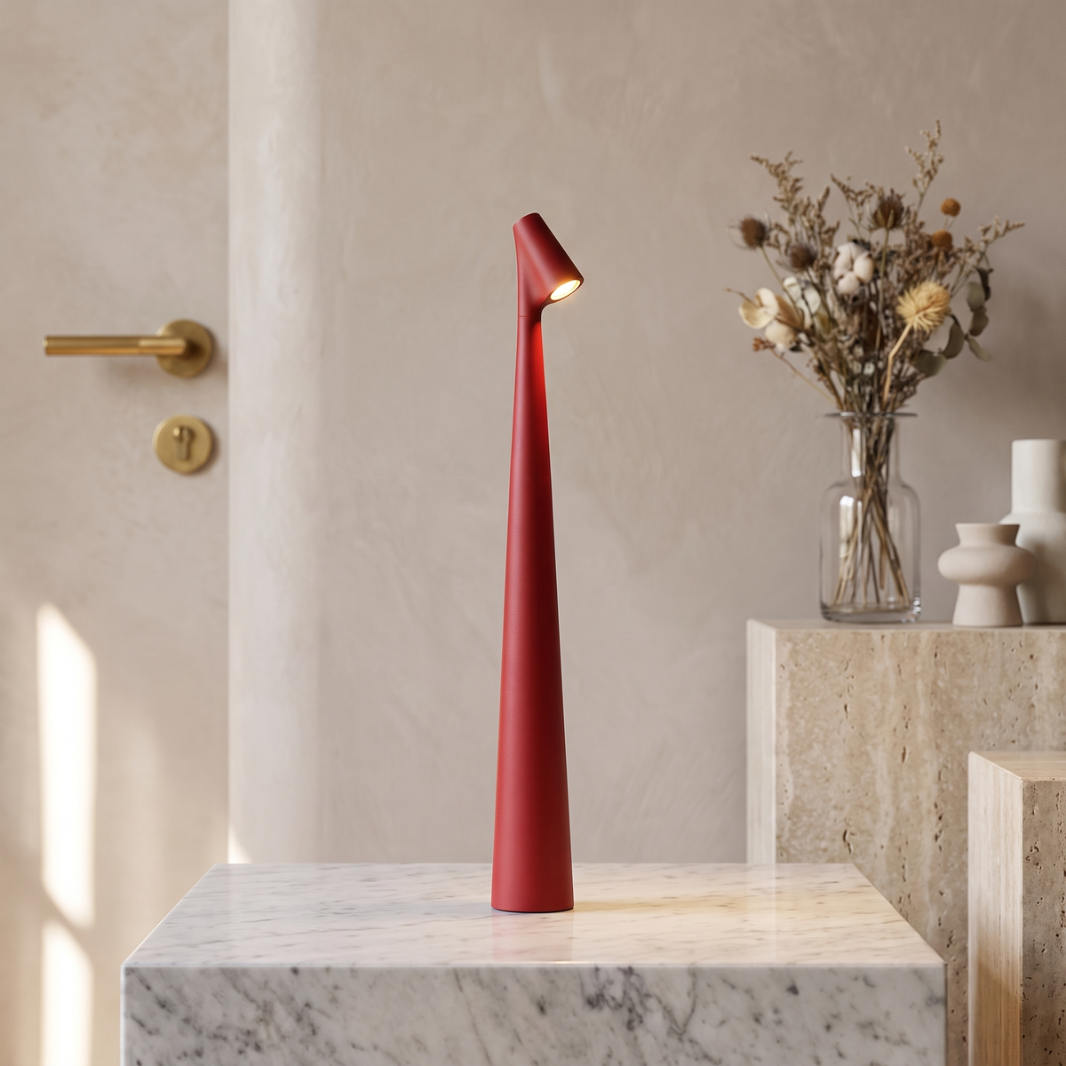 Glowora Rechargeable LED Table Lamp with Touch Dimmer – Red