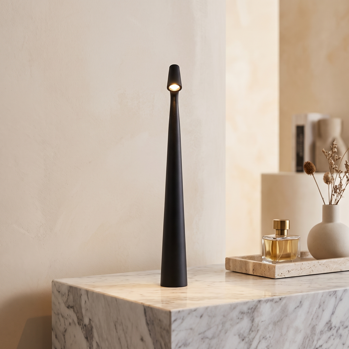 Glowora Rechargeable LED Table Lamp with Touch Dimmer – Black