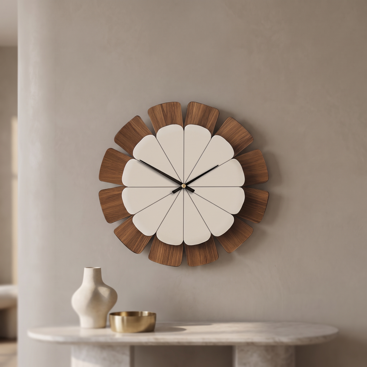 Modern petal wall clock in a luxury interior