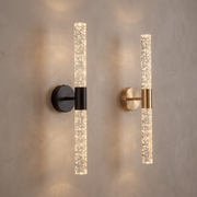 Rowan Radiant bubble crystal LED sconce in black and gold finishes side by side