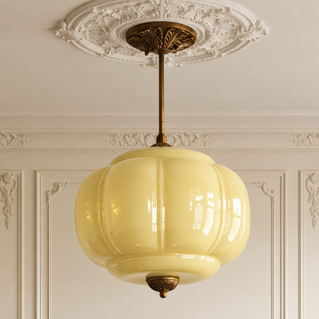 Juliette sculpted glass ceiling light in yellow glass
