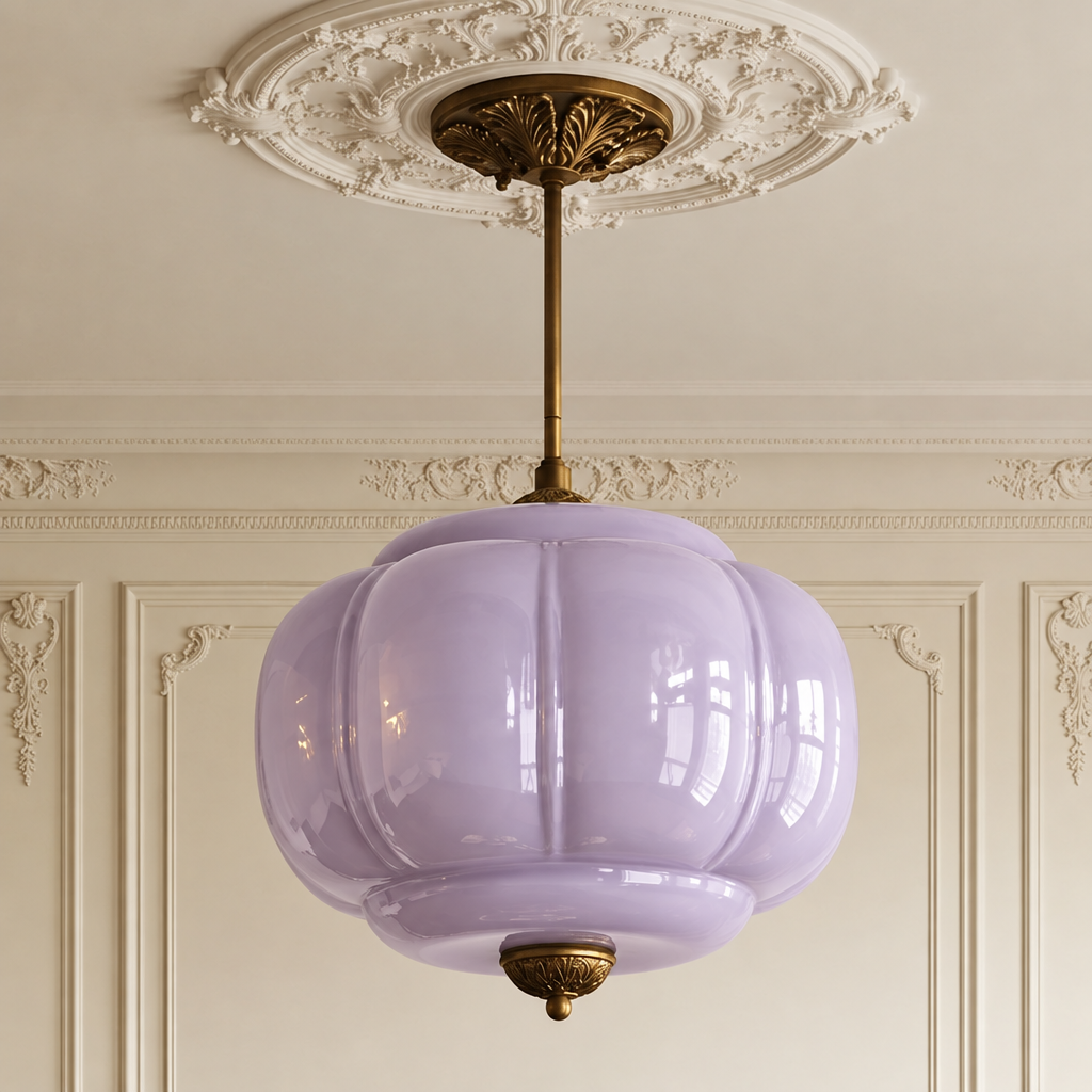 Juliette sculpted glass ceiling light in lavender glass