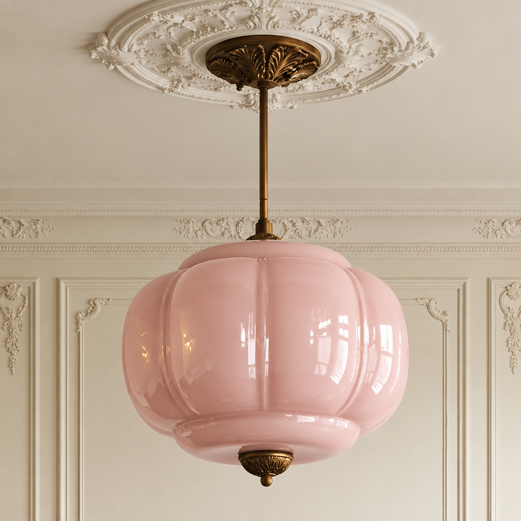 Juliette sculpted glass ceiling light in pink glass
