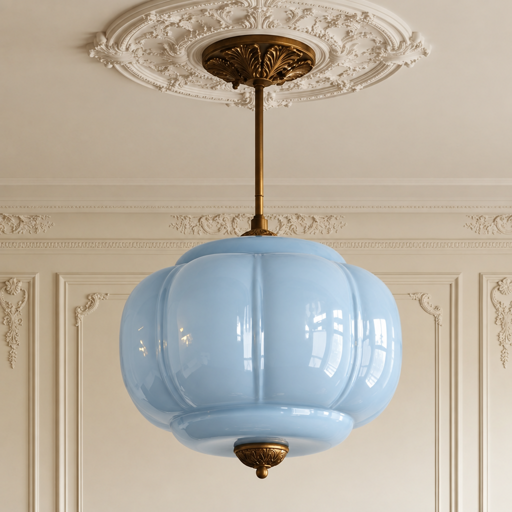 Juliette sculpted glass ceiling light in blue glass