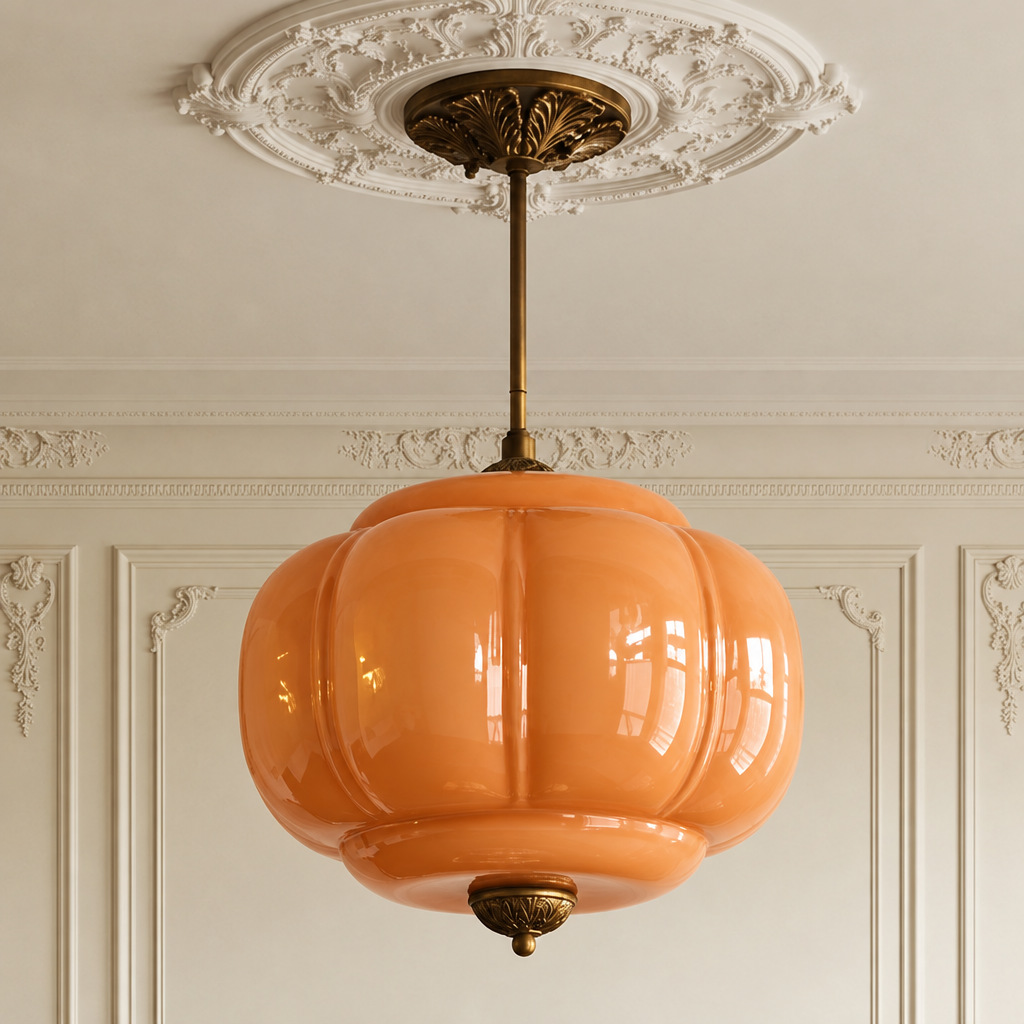 Juliette sculpted glass ceiling light in orange glass