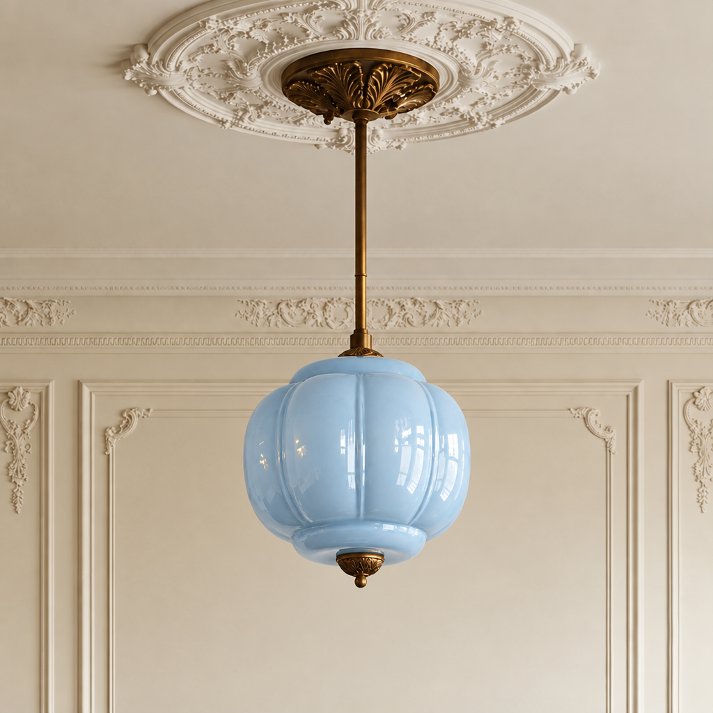 Juliette glass ceiling light medium size in blue glass