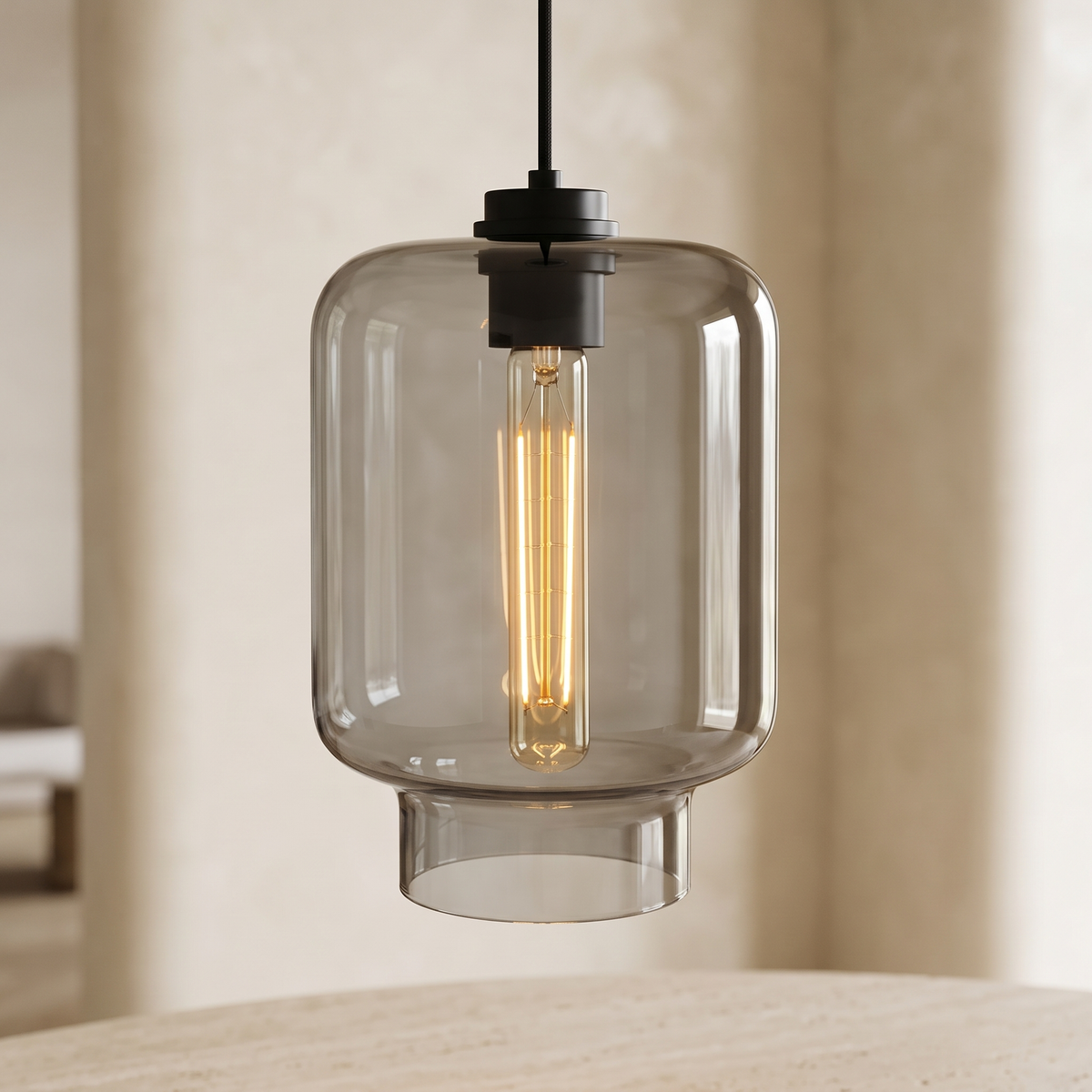 Avery Glass Pendant - Smoky Grey / D
