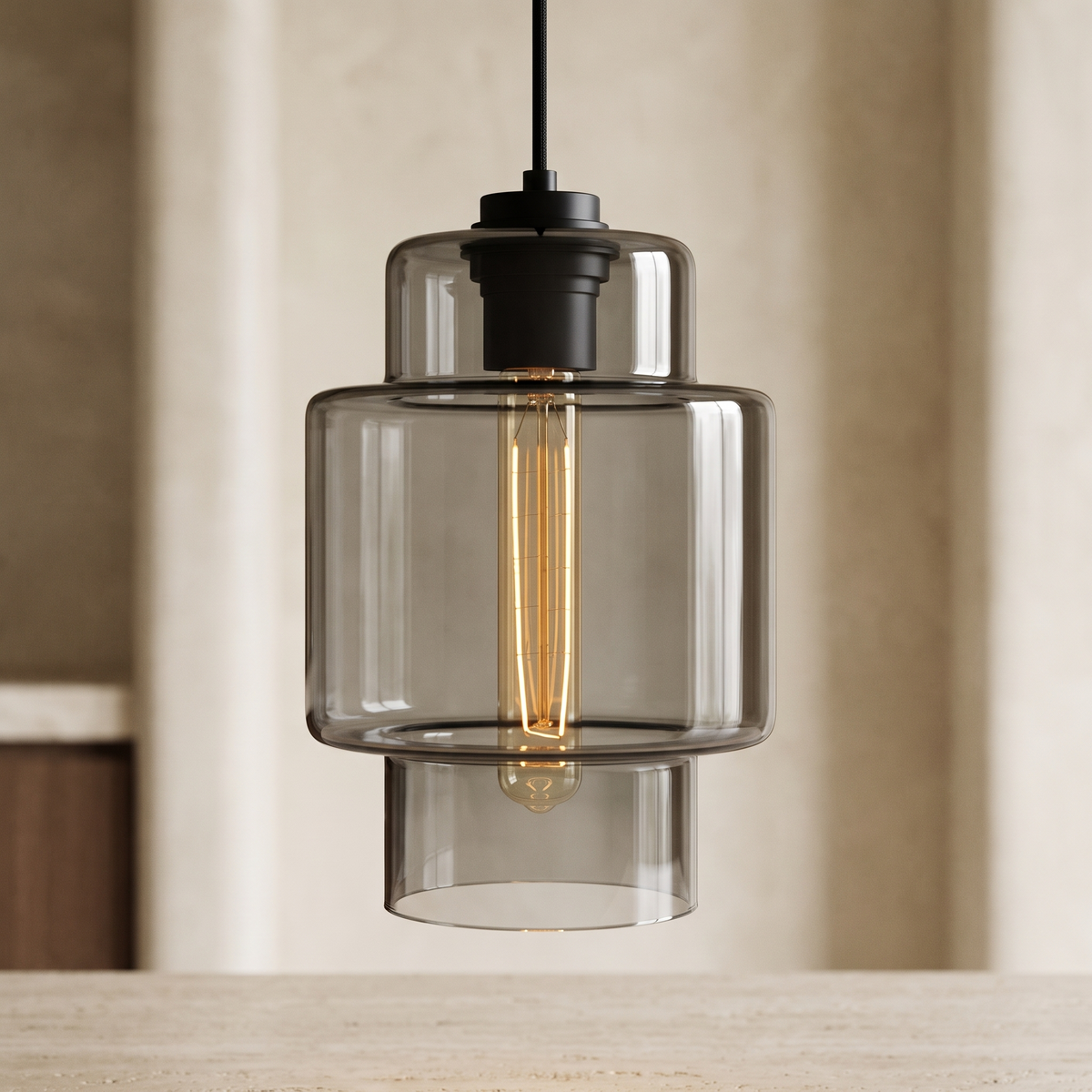 Avery Glass Pendant - Smoky Grey / A