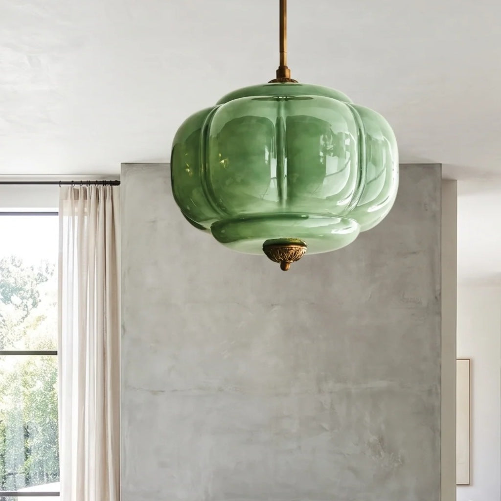 Juliette green sculpted glass ceiling light close-up