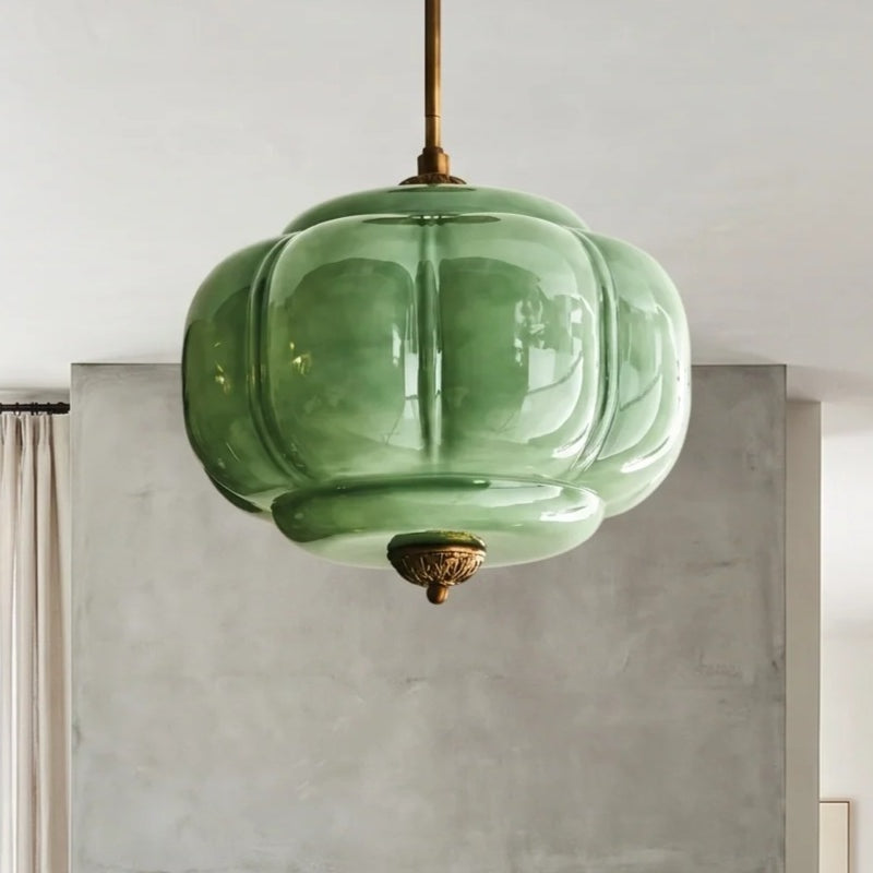 Juliette green sculpted glass ceiling light, centred close-up